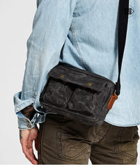 Gray Waxed Canvas Mens Casual Messenger Bag 