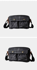 Gray Waxed Canvas Mens Casual Messenger Bag 