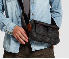 Gray Waxed Canvas Mens Casual Messenger Bag 