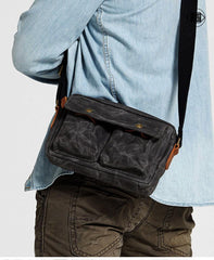 Gray Waxed Canvas Mens Casual Messenger Bag 