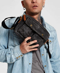 Gray Waxed Canvas Mens Casual Messenger Bag 