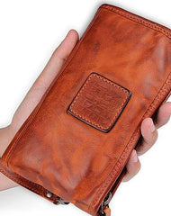 Vintage Leather Mens Cool Long Leather Wallet Wristlet Wallet for Men