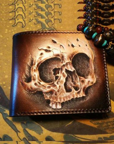 Leather Wallets, The Leather Skull Wallet in Red/Blue