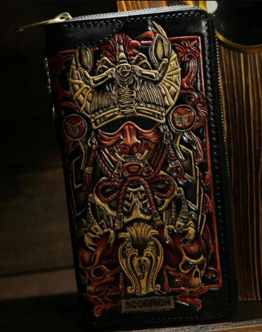 cool biker wallets Handmade Tooled Leather Biker Wallet Constellation Mens Cool Chain Wallet Trucker Wallet with Chain