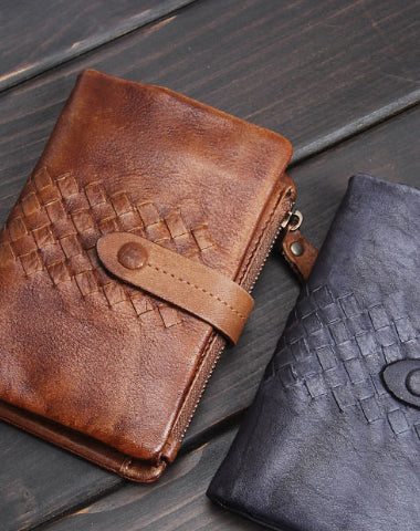 Cool Mens Small Leather Wallets Men Zipper billfold Wallets Bifold for Men