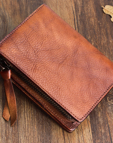 Cool Mens Small Leather Wallet Men Zipper billfold Wallets Bifold for Men