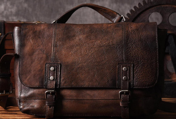 Handmade Vintage Full Grain Leather Satchel Messenger Bag Shoulder
