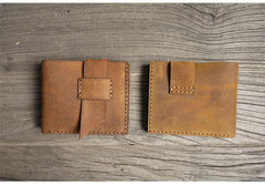 Handmade Brown Leather Mens Bifold Billfold Wallets Slim Brown Small Wallet for Men