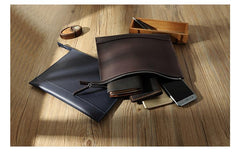 Handmade Mens Slim Clutch Purse Folder Purse Personalized Coffee Leather Envelope Bag for Men