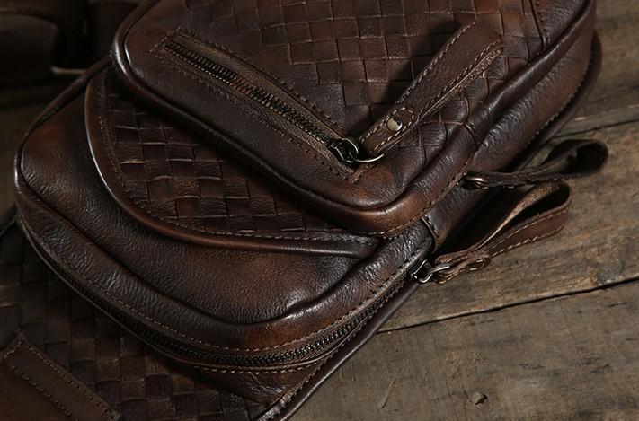 Handmade Leather Braided Mens Cool Chest Bag Sling Bag Crossbody
