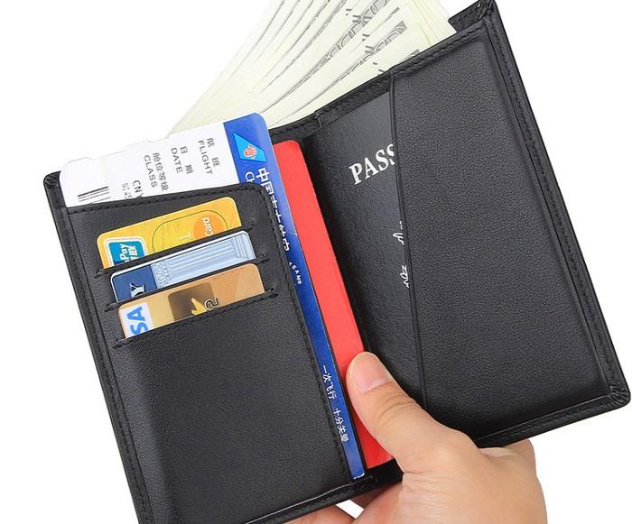 Leather Passport Wallet for Men, Slim Bifold Card with RFID Blocker