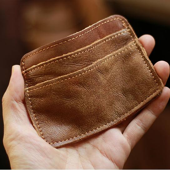 Leather Mens Slim Front Pocket Wallet Card Wallet Black Card Wallet for Men