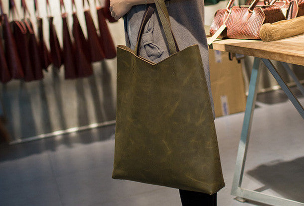 Green Bag Work Tote Bag Vegan Leather Bag Green 