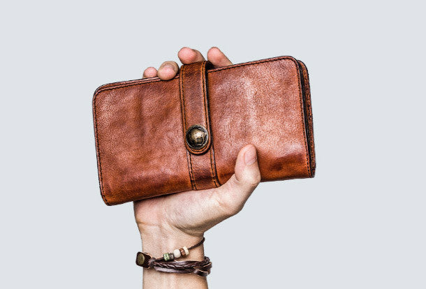 Itslife Men's RFID Vintage Look Genuine Leather Long Bifold Wallet  Checkbook Wallets for Men