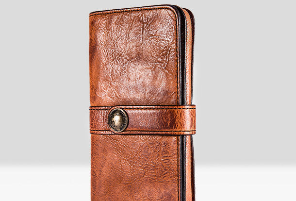 Brown Vintage Cool Mens Zipper Long Wallet Leather Wallet Bifold Long Wallets Clutch for Men Dark Brown
