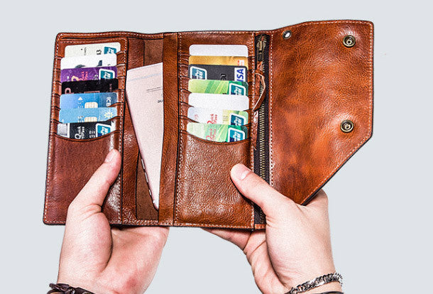 Personalized Travel Long Leather Wallet for Biker Men 