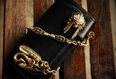 Handmade leather long biker trucker wallet black leather chain men wallet - EverHandmade