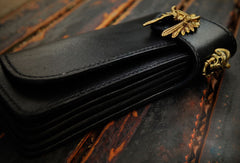 Handmade leather long biker trucker wallet black leather chain men wallet - EverHandmade