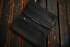 Handmade leather long biker trucker wallet black leather chain men wallet - EverHandmade