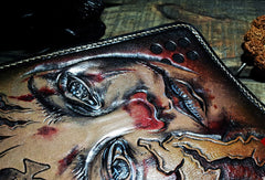 Handmade leather Biker trucker long Joker wallet leather  men Black Carved Tooled wallet - EverHandmade