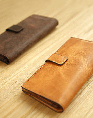 Female Brown Handmade leather Long Wallet