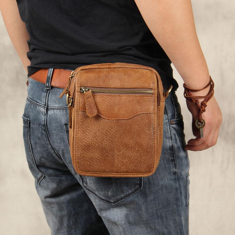 Leather Mens Belt Pouch Small Cases Waist Bag Hip Pack Belt Bag for Me
