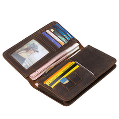 Leather Long Wallet for Men Vintage Bifold Wallet with Multi Cards
