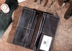 Leather Long Wallets for men Bifold Vintage Men Long Wallet