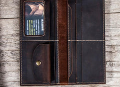 Leather Long Wallets for men Bifold Vintage Men Long Wallet