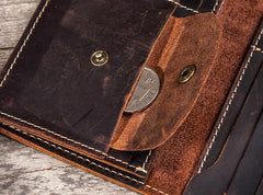 Leather Long Wallets for men Bifold Vintage Men Long Wallet