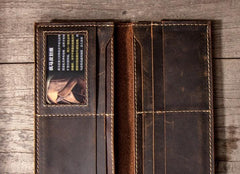 Leather Long Wallets for men Bifold Vintage Men Long Wallet