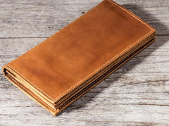 Leather Long Wallets for men Bifold Vintage Men Long Wallet