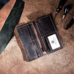 Leather Long Wallets for men Bifold Vintage Men Long Wallet