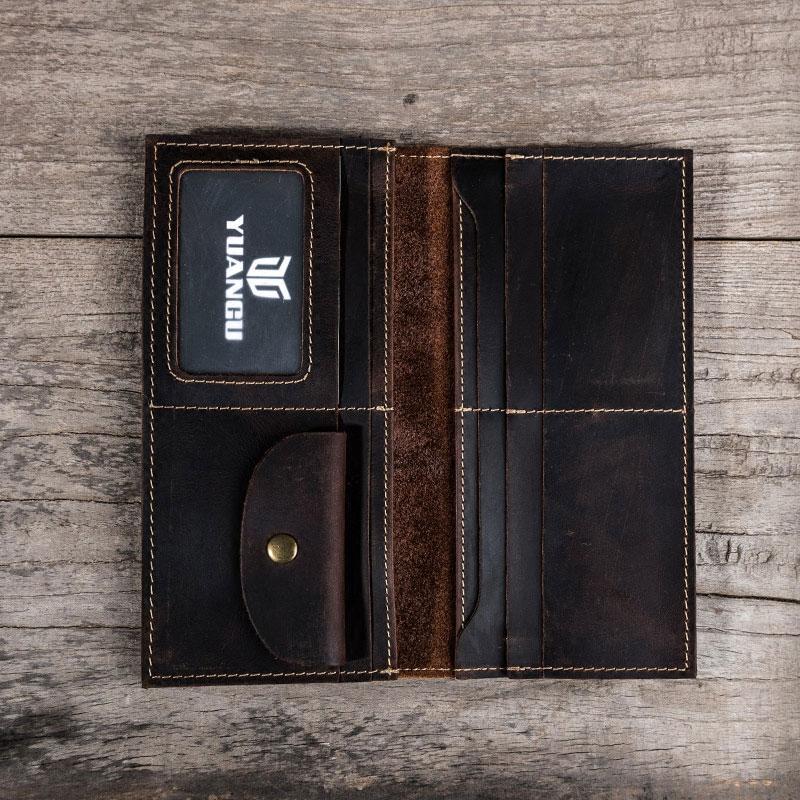 Leather Long Wallets for men Bifold Vintage Men Long Wallet