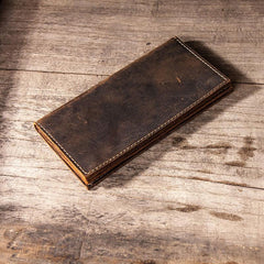 Leather Long Wallets for men Bifold Vintage Men Long Wallet