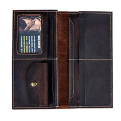 Leather Long Wallets for men Bifold Vintage Men Long Wallet