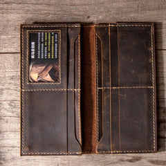 Leather Long Wallets for men Bifold Vintage Men Long Wallet