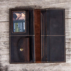 Leather Long Wallets for men Bifold Vintage Men Long Wallet