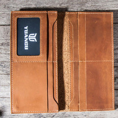 Leather Long Wallets for men Bifold Vintage Men Long Wallet