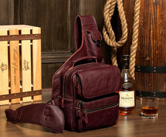 Leather Mens Cool Sling Bag Crossbody Bag Chest Bag for men