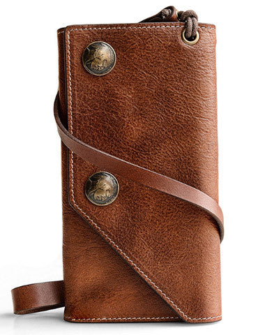 Handmade biker chain wallet leather chain wallet men Brown long wallet