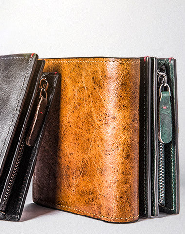 Handmade billfold wallet leather men zip multi cards vintage wallet for men - EverHandmade