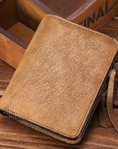 Handmade billfold wallet leather men zip multi cards vintage wallet for men - EverHandmade