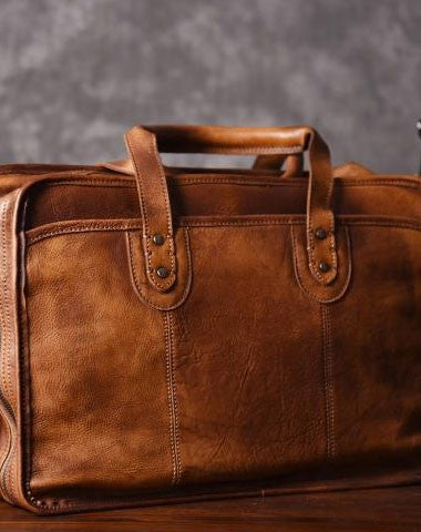 Cool leather mens Briefcase vintage Shoulder Bag weekender bag travel bag for men - EverHandmade