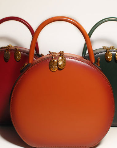 Round Leather Grab Bag Circular Bag Leather Crossbody Bag 