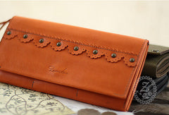 Handmade vintage womens leather long wallets Long bifold wallet for women - EverHandmade