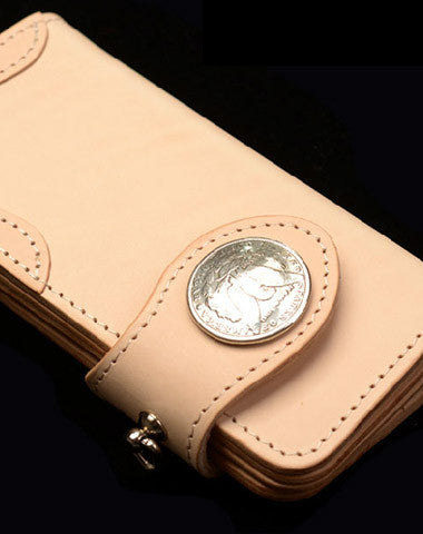 Handmade beige leather biker wallet chain men leather Long wallet purse clutch for men - EverHandmade