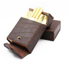 Cool Handmade Leather Mens Engraved Coffee Cigarette Holder Case for Men