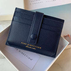 Cute Women Dark Blue Leather Card Holder Slim Card Wallet Dark Blue Small Card Holder Credit Card Holder For Women