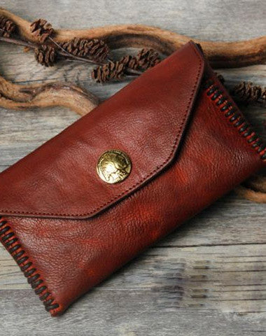 Handmade biker chain wallet long wallet leather men phone clutch vintage wallet for men - EverHandmade